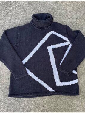 Vintage Turtleneck Sweater Geometric Black L Academia Alt Girl Witchy Relaxed